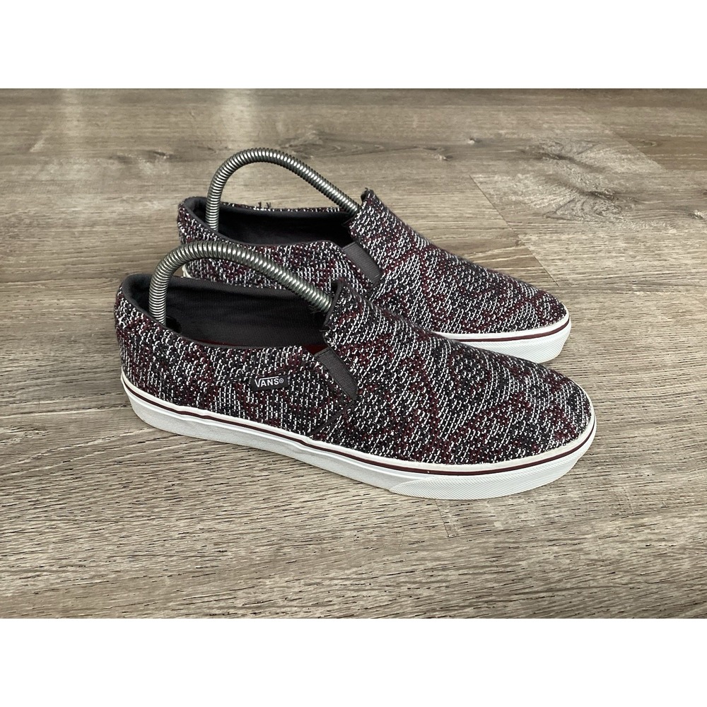 Rare Vans Baja Knit Hoodie Womens 9.5 Gray/Burgundy Colorway Classic Slip On